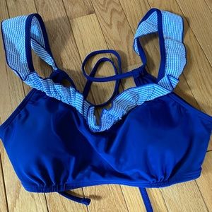 Lauren James navy seersucker Bikini Top NWT SZ L
